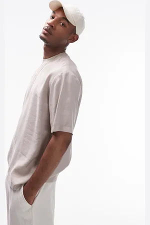 Topman Woven oversized fit t-shirt with mid sleeve in ecru