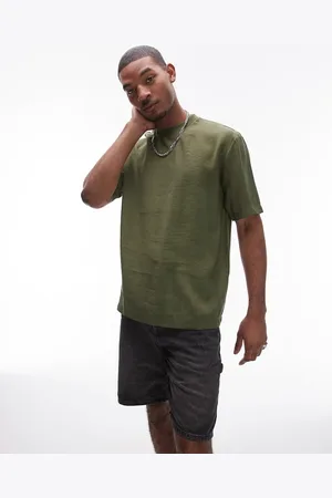 Topman Woven oversized fit t-shirt with mid sleeve in khaki