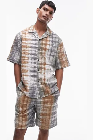 Topman Co-ord short sleeve tie dye seersucker shirt in