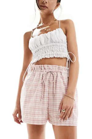 ASOS Short with ruffle detail in pink gingham