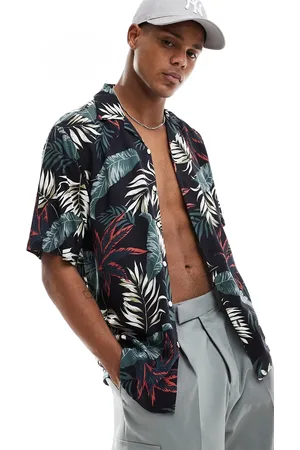 Only & Sons Revere collar regular fit viscose shirt in leaf print