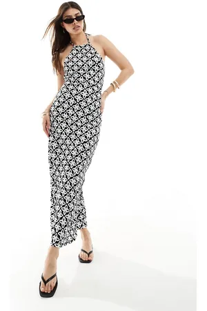 ONLY Halter geo print maxi dress in