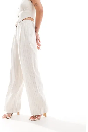 New Look Linen look wide leg trouser in stripe pattern