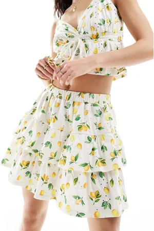 ASOS Tiered broderie skirt in lemon print