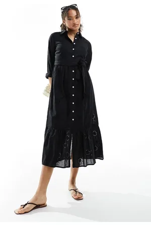 New Look Broderie detail shirt midi dress in