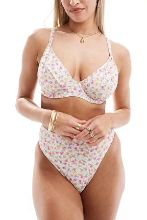 Peek & Beau Peek and Beau Fuller Bust padded balconette bikini top in ditsy floral print with frill detail