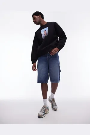 Topman Longline carpenter denim short in dark wash