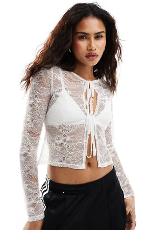 Reclaimed Sheer Lace Tie Front Cardigan