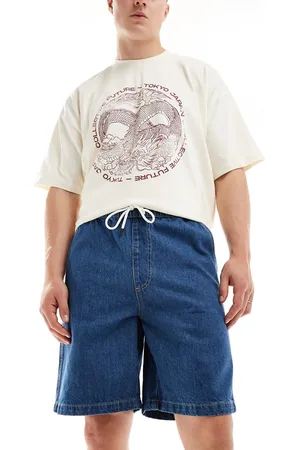 Only & Sons Loose fit denim short in mid wash