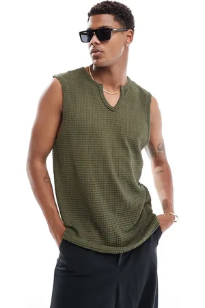 ASOS Oversized tank vest in khaki crochet