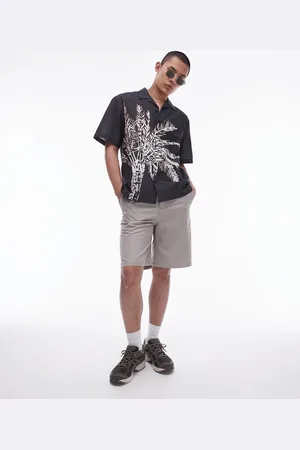 Topman Short sleeve relaxed washed palm printed shirt in