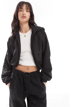 Pull&Bear Boxy nylon look hooded jacket in