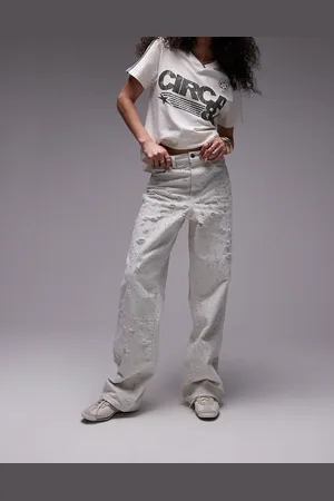 Topshop Column jean with extreme rips in off