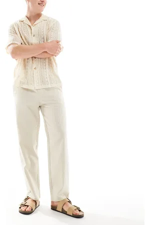 Only & Sons Linen mix loose fit trousers in beige