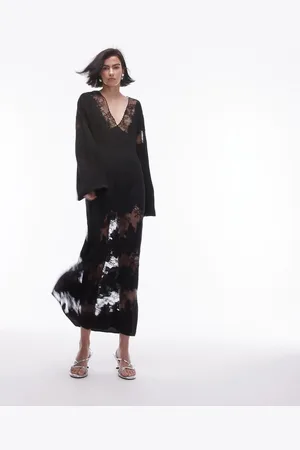 Topshop Premium lace insert v neck maxi dress in