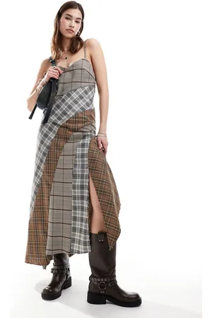 Reclaimed Spliced asymmetric dress in mixed checks
