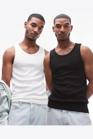 Topman 2 pack rib vest in white and black