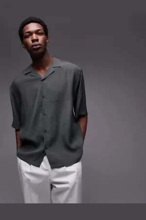 Topman Short sleeve relaxed heavy satin shirt in khaki