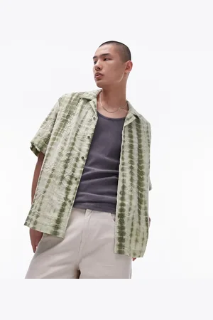 Topman Short sleeve embroidered floral tie dye shirt in light