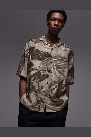 Topman Short sleeve relaxed metal print shirt in brown