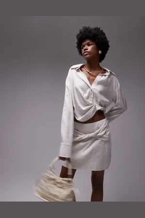 Topshop Co-ord drape side top in textured natural stripe