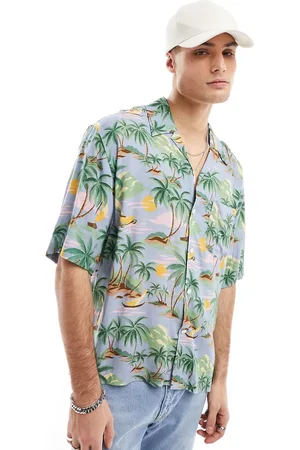 GANT Short sleeve palm print cotton linen shirt in