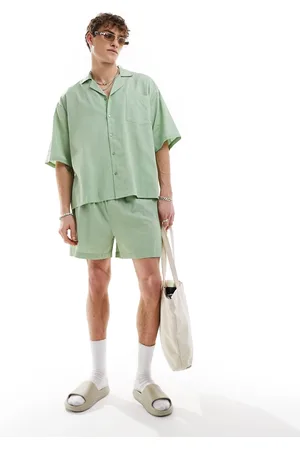 COLLUSION Linen beach short co-ord in sage