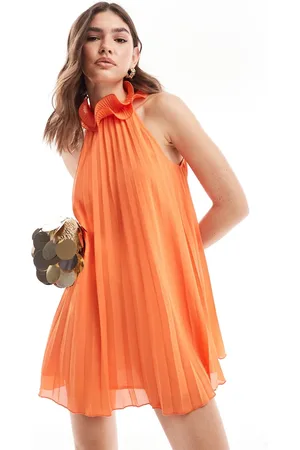 Style Cheat Pleated mini dress with neck detail in