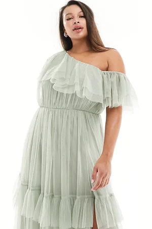 ANAYA Premium Bridal bandeau tulle maxi dress sage