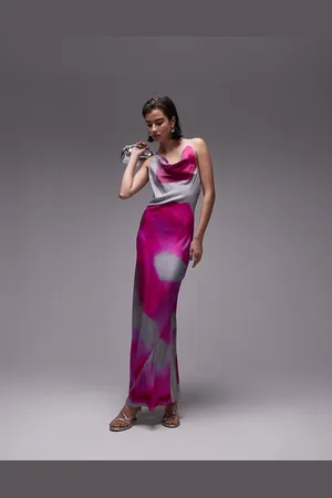 Topshop High square neck maxi dress in blurred print