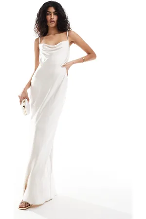 Pretty Lavish Bridesmaid Keisha cowl neck satin maxi dress in ivory