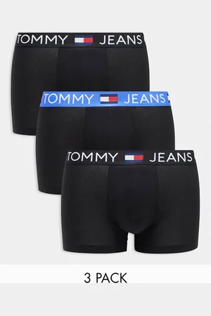 Tommy Hilfiger Tommy Jeans cotton essentials 3 pack trunks in with coloured waistband