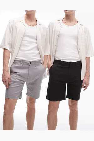 Topman 2 pack slim chino shorts in grey and black