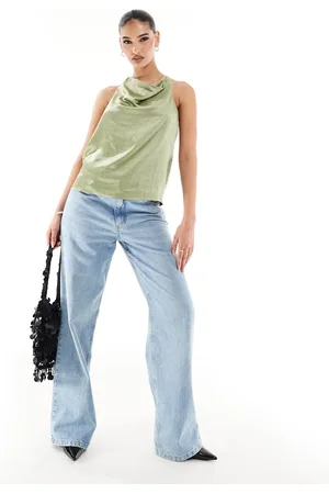 River Island Satin halterneck top in khaki