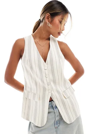 River Island Longline stripe waistcoat in cream