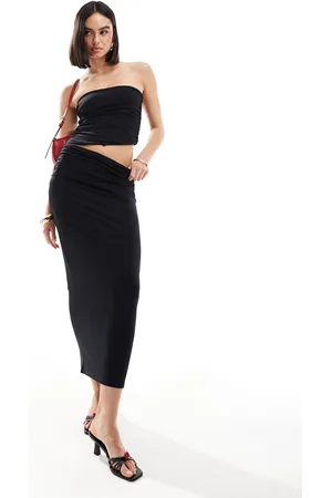 Pull&Bear Polyamide second skin midi skirt co-ord in