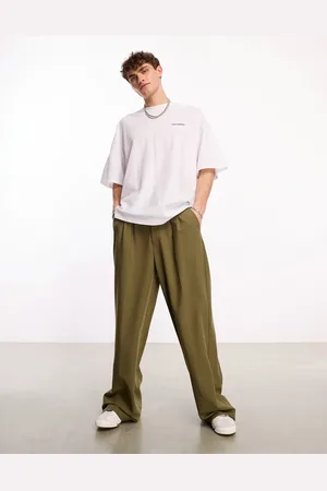 COLLUSION Relaxed wide leg tailored trousers in olive