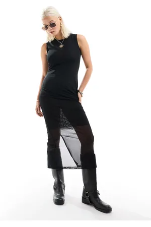 Monki Sleeveless mesh midi dress in