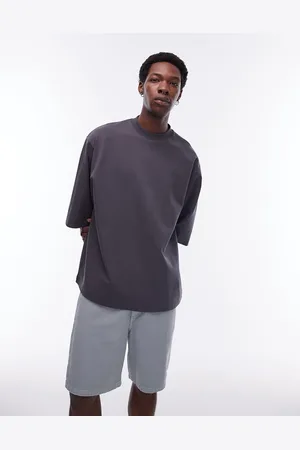 Topman Premium heavyweight oversized fit mid sleeve t-shirt in charcoal