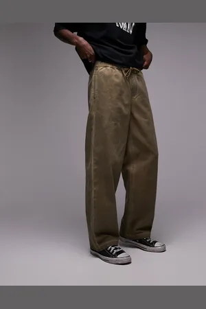 Topman Loose trousers with elasticated waist in dark stone