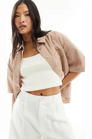 Stradivarius Petite linen look short in ecru