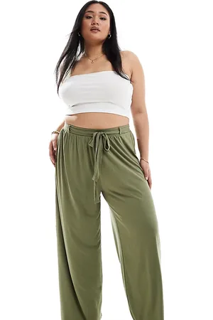 ASOS ASOS DESIGN Curve tie belt wide leg trouser in khaki