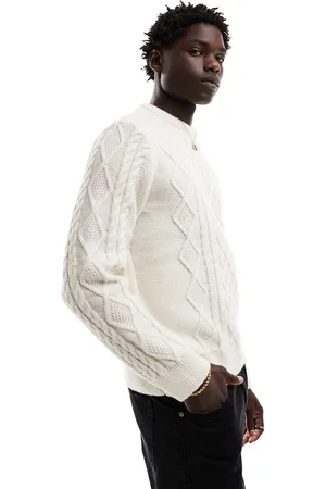 River Island Slim cable jumper in ecru