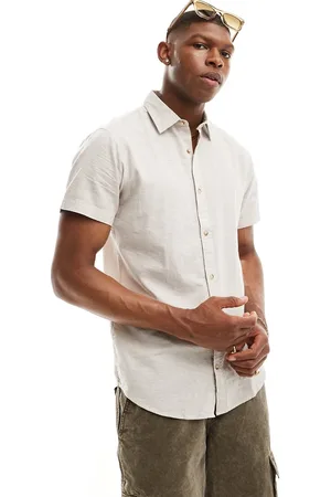 JACK & JONES Short sleeve linen shirt in beige