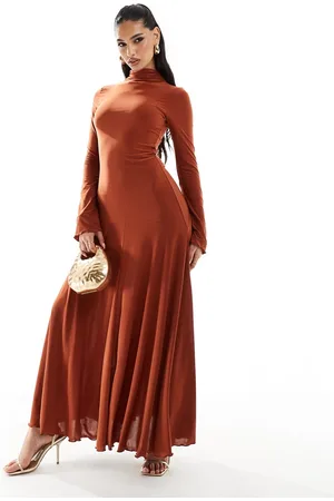 ASOS High neck long sleeve a-line maxi dress in rust