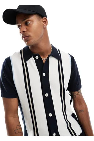 SELECTED Knitted button up polo in colour block