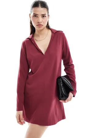 ASOS Collared mini shift dress in burgundy