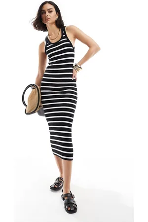 ASOS Scoop neck midi dress in black and white stripe