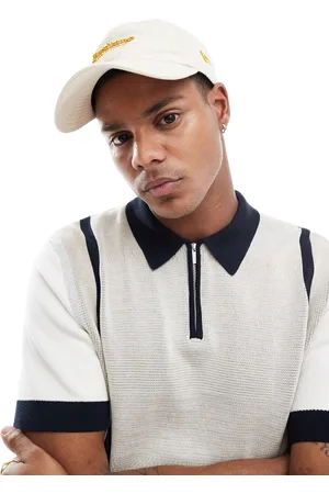 SELECTED Knitted zip polo in beige colour block