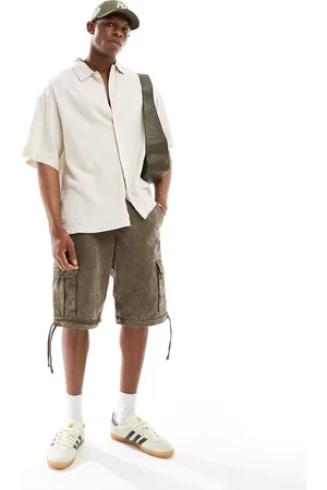 JACK & JONES Super oversized button down linen shirt in beige